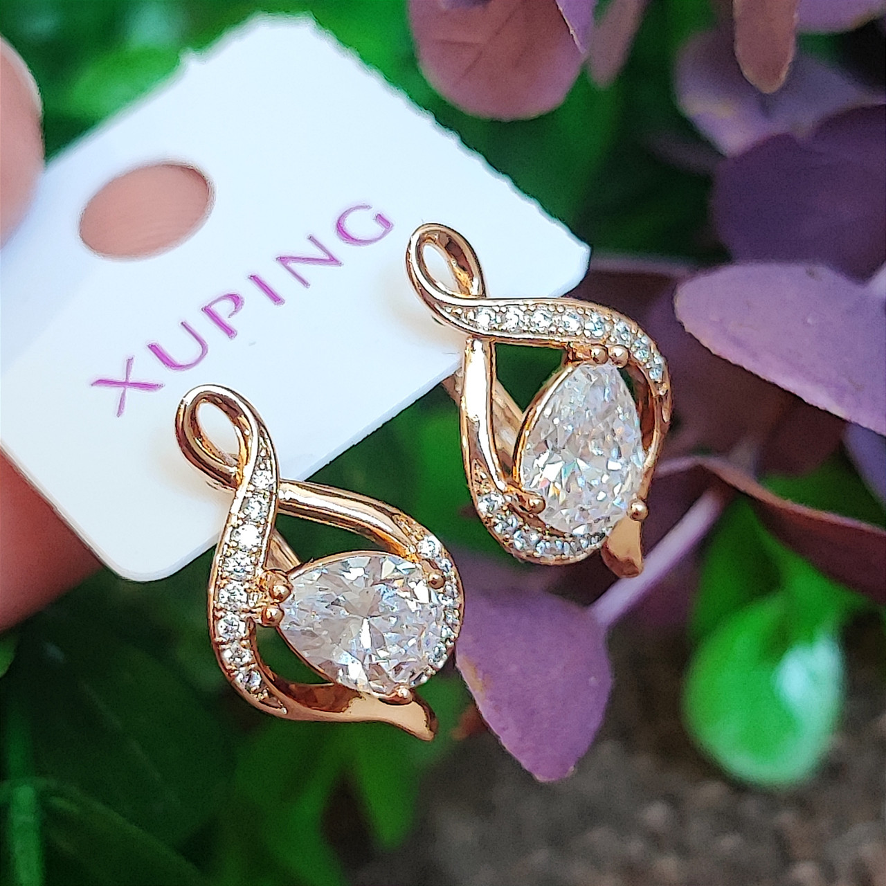 Сережки Xuping довжина 2см ширина 1.1см медичне золото позолота 18К с1064
