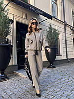 Жіночий брючний костюм бомбер сірий 46