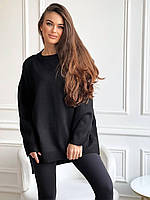 Яркий стильный женский вязаный мягкий свитер-туника в стиле оверсайз с удлиненной спинкой Цвет Черный