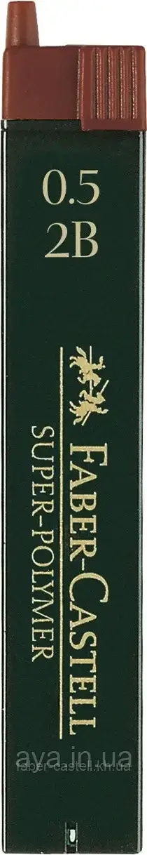 Грифель Super-Polymer для механічних олівців діаметром 0,5 мм Faber-Castell ступінь твердості 2В, 12 штук, 120502, фото 1