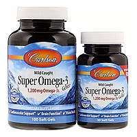 Рыбий жир, Super Omega·3, Carlson Labs, из дикой природы, 600 мг, 100+30 капсул