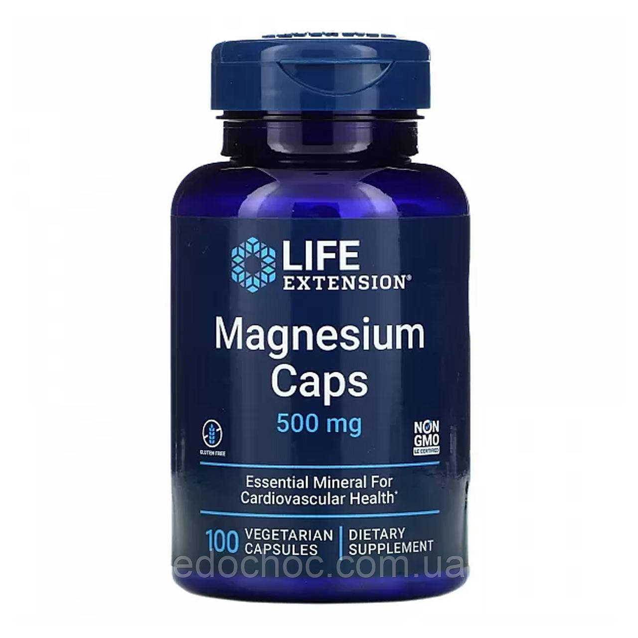Магній, Magnesium, Life Extension, 500 мг, 100 капсул LEX-14591, фото 1