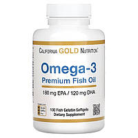 Жирные кислоты California Gold Nutrition Omega 3 Premium Fish Oil, 100 рыбных капсул CN7033 DS