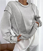 Женский ангоровый двухсторонний свитер с необычными внешними швами и модными спущенными плечами