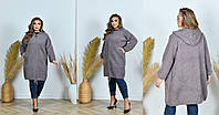 Красивое женское пальто с альпаки цвета мокко батал 50- 58