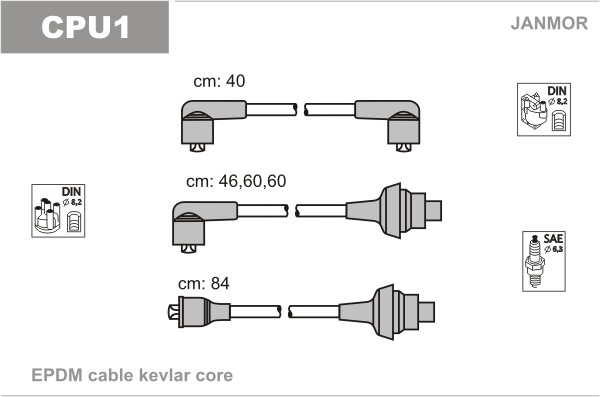 Дроти запалювання JanMor CPU1 для CITROEN, BX 1,5 двиг. B1E (XU51C), 1,6 двиг. 171A,B,C, XU52C, 171D, 180Z, B1E (XU51C), BAY, фото 1