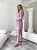 Тепла зимова велюрова плюшева жіноча піжама домашній костюм-трійка пудровий, фото 3