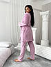Тепла зимова велюрова плюшева жіноча піжама домашній костюм-трійка пудровий, фото 8
