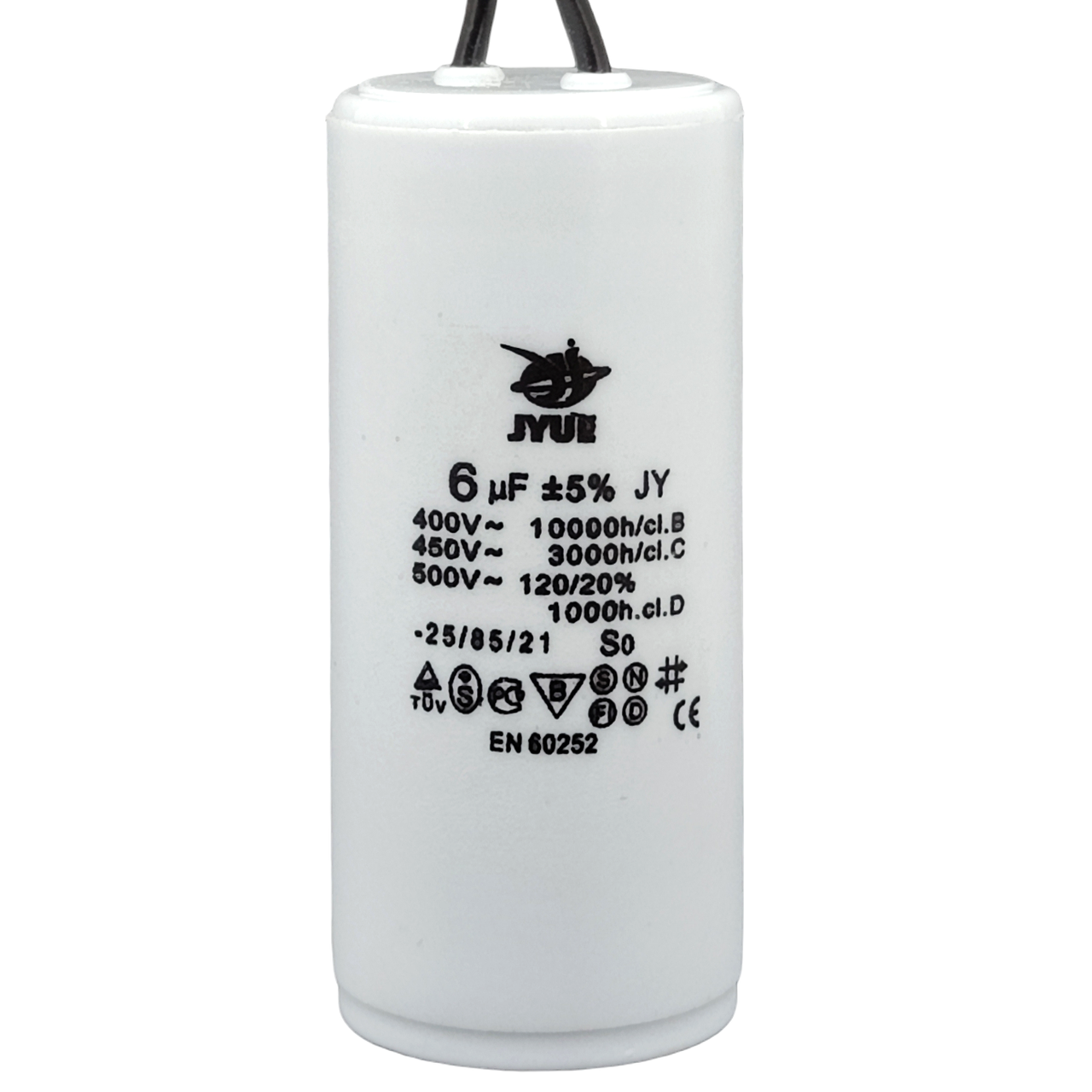 Конденсатор пуско-робочий CBB-60 6uF 450VAC (±5%) Гнучкі виводи JYUL (30*60 mm)
