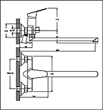 Змішувач для ванни Хайба з довгим носіком 35 см поворотним перемиканням з душем латунний Haiba Nikas Euro 006, фото 2