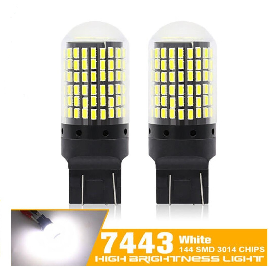 Авто LED-лампи в СТОПИ та габарит W21/5W, T20, 7443 144SMD, 12В, 21ВТ, Canbus білий, фото 1
