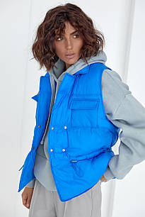 Жіночий жилет утеплений з куліскою на талії - синій колір, S (є розміри)