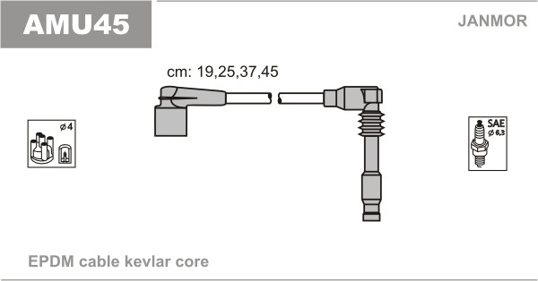 Дроти запалювання JanMor AMU45 для CHEVROLET CAPTIVA 2,4 4WD двиг. Z 24 SED, 2,4 LPG двиг. S 24 SED, EVANDA 2,0 двиг. X20SED,