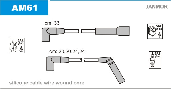 Дроти запалювання JanMor AM61 для JEEP, CHEROKEE 2,5 SE / 2,5 I двиг. EPE, фото 1