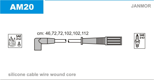 Дроти запалювання JanMor AM20 для BUICK CENTURY 3,3 двиг. LG7, RIVERA 3,9, SKYLARK 3,3 V6 двиг. LG7, CHEVROLET CAMARO 3,4, MONTE