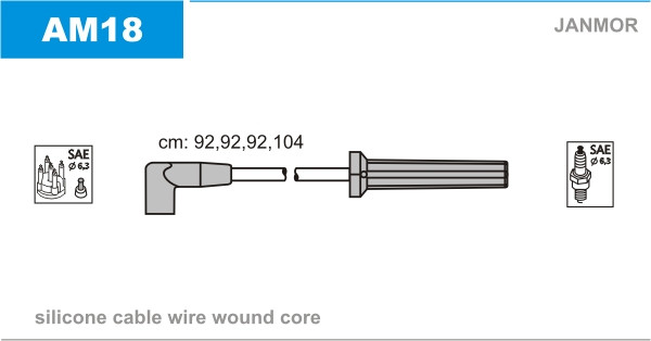 Дроти запалювання JanMor AM18 для BUICK CENTURY 2,2, 2,2 SPECIAL двиг. LN2, CHEVROLET, BERETTA 2,2, CAVALIER 2,2, CORSICA 2,2, S10