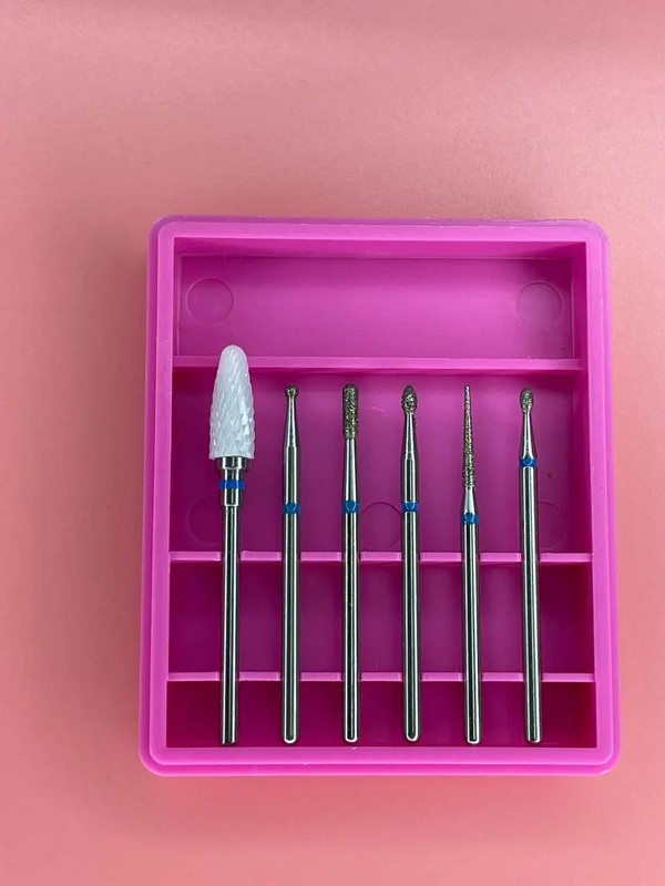 Набір насадок для манікюру, 5 шт. + 1 Керамічна синя насічка HABIBI, фото 1