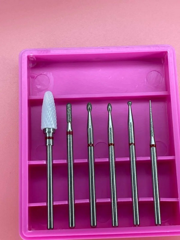 Набір насадок для манікюру, 5 шт + 1 Керамічна червона насічка HABIBI, фото 1