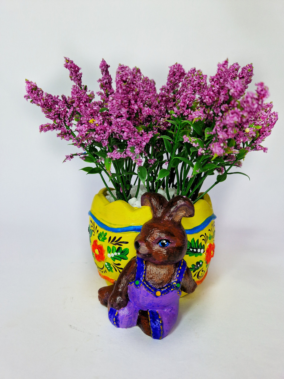 Кашпо зі штучною рослиною Кашпо ручний розпис Декоративні квіти ручної роботи Пасхальний кролик