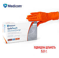 Нитриловые перчатки плотные ТМ "Medicom" SafeTouch Advanced Orange, размер S ,ОРАНЖЕВЫЕ (100 шт.)