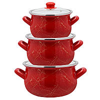 Набор емальованих каструль "Червоний мармур" 702