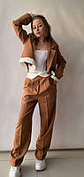 Женский модный молодежный современный классический костюм двойка с пиджаком Арт. 8809А550 Мокко, 42/44