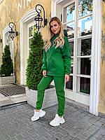 Тёплый женский спортивный костюм на флисе кофта худи и штаны зелёный 44-46 48-50 52-54 56-58 60-62