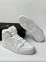 Мужские кроссовки Nike Air Jordan 1 White (белые) высокие модные демисезонные кеды A033-23