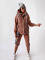 Стильний Мегакрутий жіночий утеплений спортивний костюм-трійка: костюм + жилетка (р.42-54). Арт-3152/18 бежевий