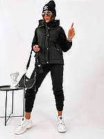 Стильний Мегакрутий жіночий утеплений спортивний костюм-трійка: костюм + жилетка (р.42-54). Арт-3152/18 чорний