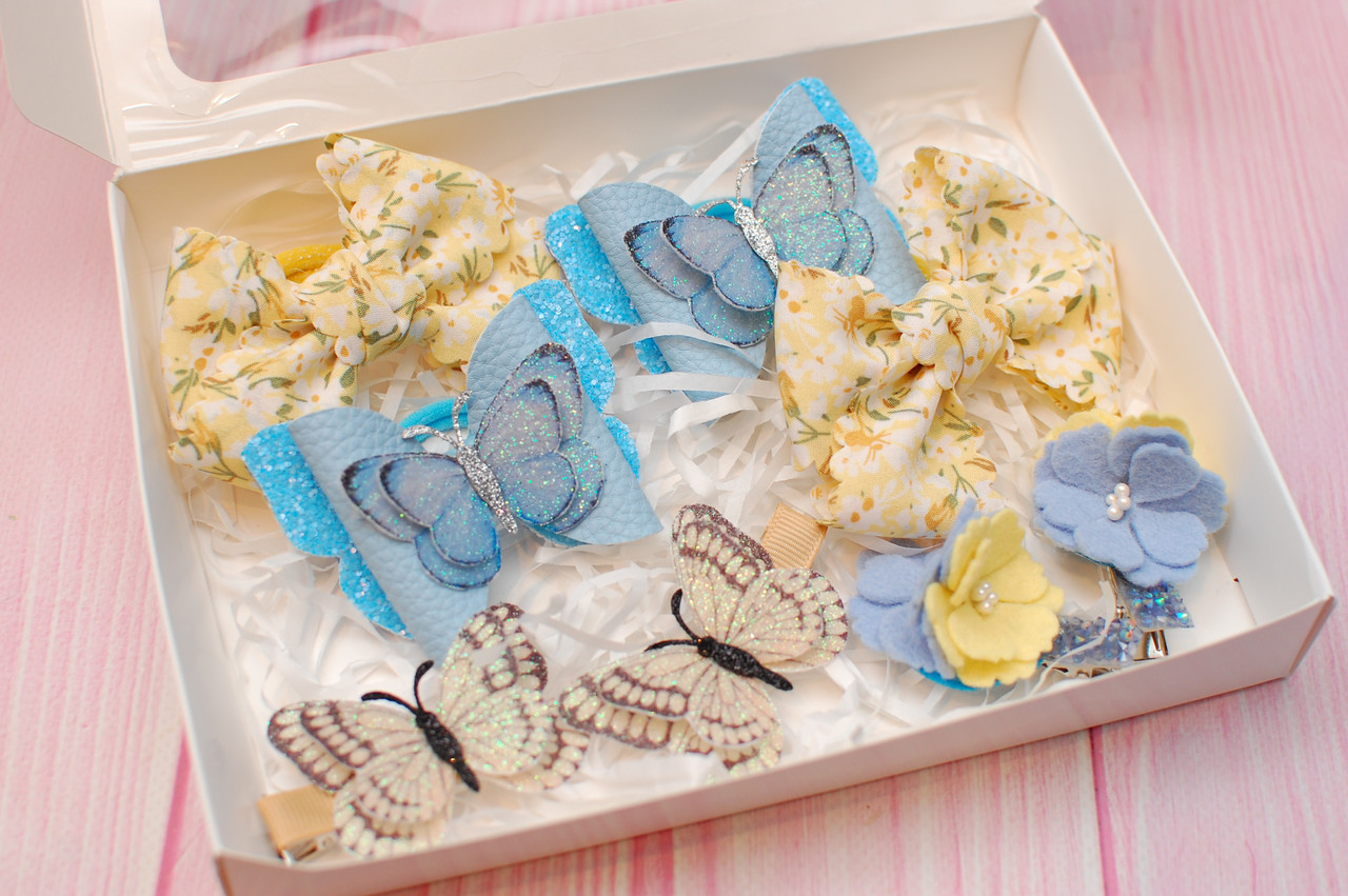 Набір резинок / заколок для волосся дитячий жовто-блакитний 725 об, фото 1