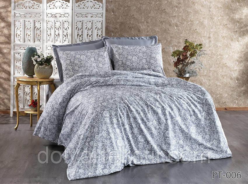 Сатин Преміум Євро комплект постільної білизни з компаньйоном ТМ Prima Teks  PT-006, фото 1