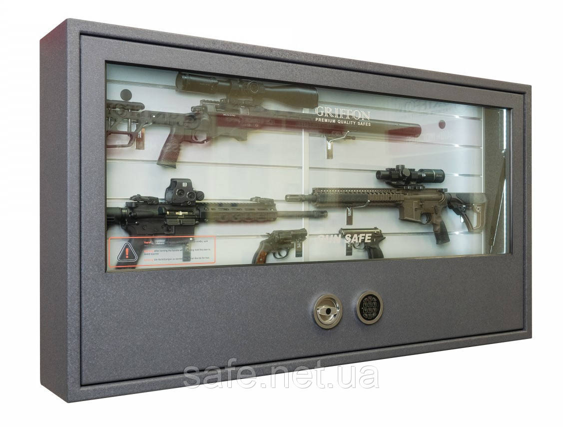 Сейф збройовий настінний з броньованим стеклом Griffon GG.W.84/150.E (ВxШxГ:840x1500x253) на 3 рушниці