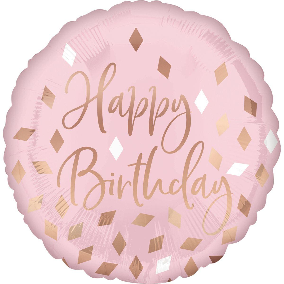 Фольгована кулька круг "Happy Birthday ромбики " рожева Anagram 18"(45см) 1шт.