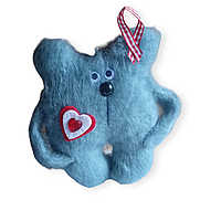 Мягкая игрушка Чудик с красным сердечком ручная работа дымчато голубой