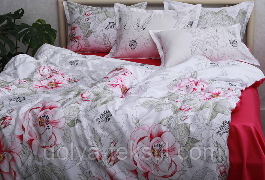 Сатин Преміум 2-спальна постільна білизна з компаньйоном ТМ Prima Teks  PT-009, фото 1