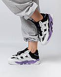Жіночі кросівки Adidas Niteball весна-осінь повсякденні шкіряні (White Black Purple). Живе фото, фото 7