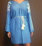 Жіноча блакитна сукня з вишивкою з довгим рукавом ТМ Амулет УкраїнаТД 44-64 розміри льон, фото 2
