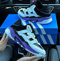 Женские кроссовки Adidas Niteball весна-осень повседневные кожаные (White Black Purple). Живое фото