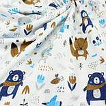 Фланель дитяча "Звірята" синіх, коричневих та сірих кольорів на білому тлі № 555, фото 4