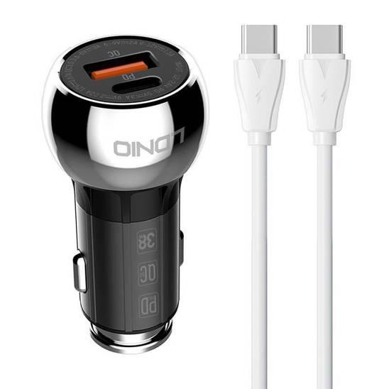 Автомобільний зарядний пристрій LDNIO C1 USB, USB-C (36 W) PD QC 3.0 Black + кабель USB-C — Type C (C1)