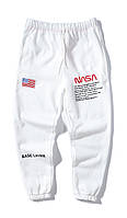 Белые штаны Nasa x Heron Preston брюки мужские женские на флисе с флагом USA