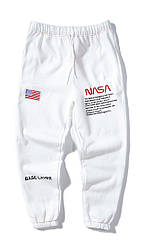 Білі штани Nasa x Heron Preston брюки чоловічі жіночі на флісі з прапором USA