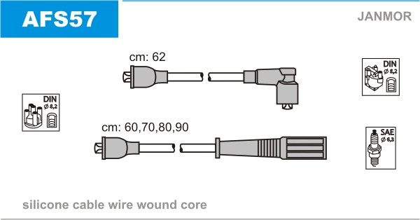 Дроти запалювання JanMor AFS57 для ALFA ROMEO, 75 1,8 TURBO I. E. двиг. AR 06158, 2,0 двиг. AR 06212, 90 2,0 I. E. двиг. AR 01713,, фото 1