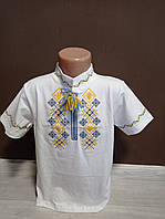 Детская рубашка вышиванка для мальчика длинный рукав на 3-12 лет трикотаж хлопок белая
