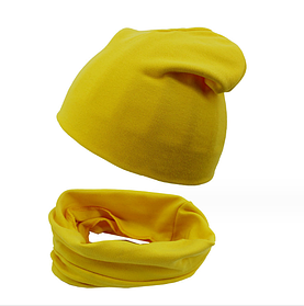 Трикотажний набор: дитяча шапка  та хомут жовтий