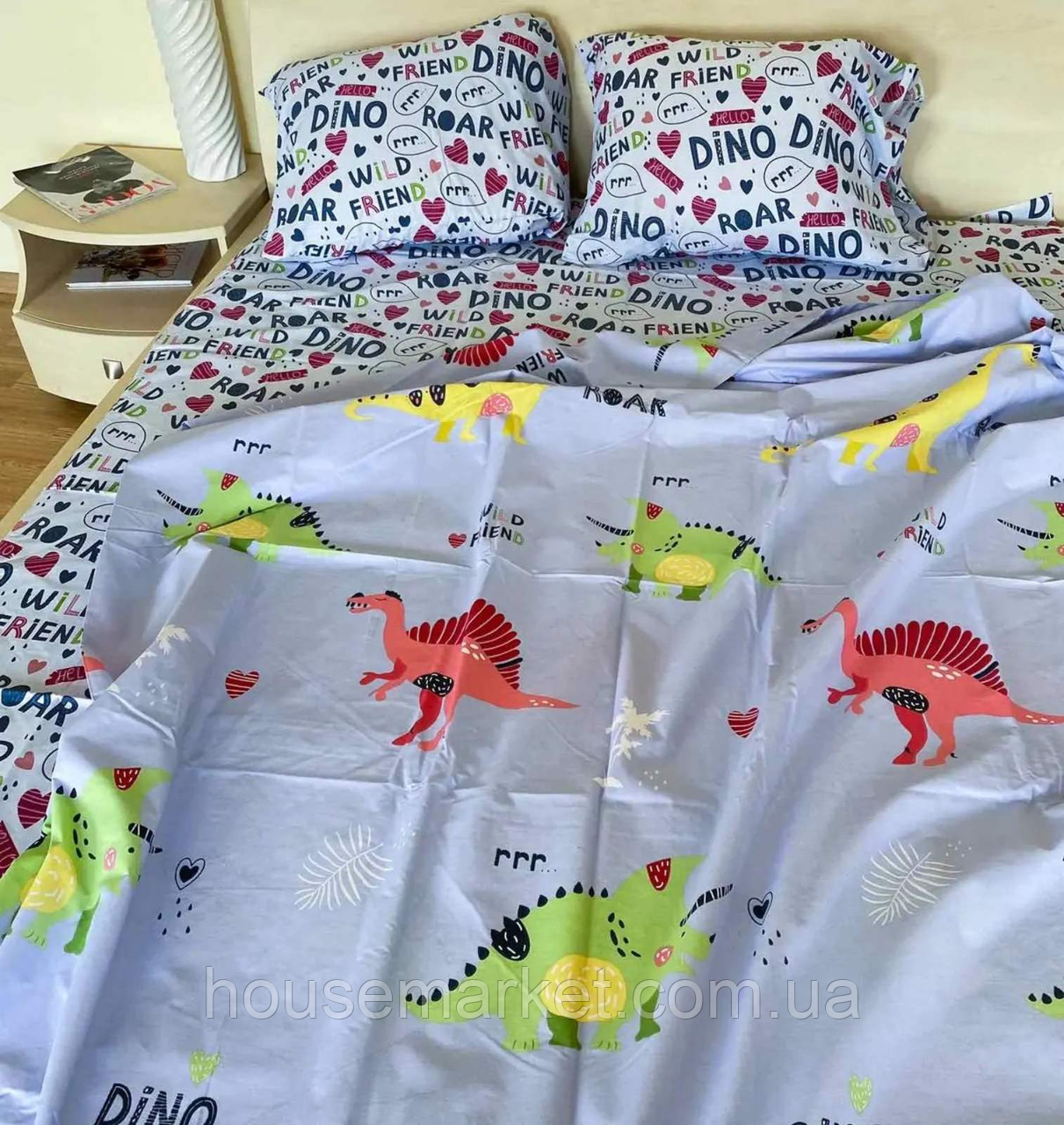 Комплект дитячого постільного Динозаври, Бязь Голд, 100% бавовна - фото 1 - id-p1343354964