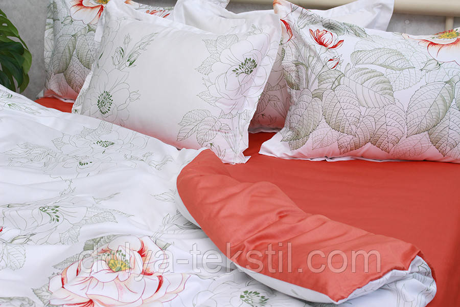 Сатин Преміум 1,5-спальна постільна білизна з компаньйоном ТМ Prima Teks  PT-017, фото 1