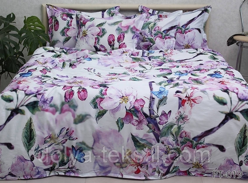 Сатин Преміум 2-спальна постільна білизна з компаньйоном ТМ Prima Teks PT-019, фото 1