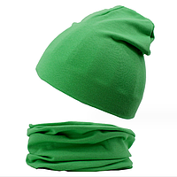 Детская трикотажная шапка и хомут цвет зеленый